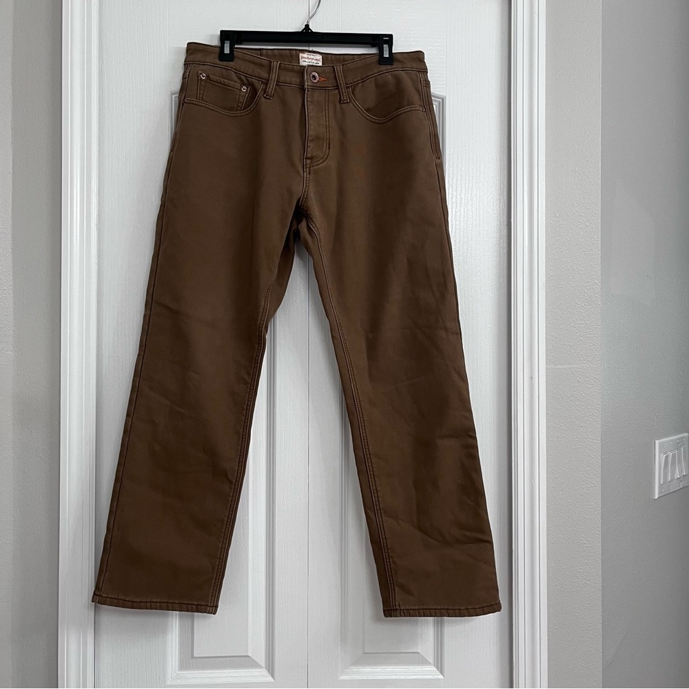 Weatherproof vintage men’s regular fit fleece lined canvas pants brown 34 X 30